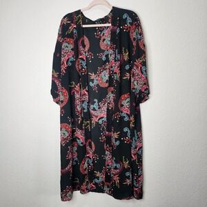 FOREVER 21 PLUS Women's Semi Sheer Black Paisley‎ Chiffon Kimono Duster Size 1X